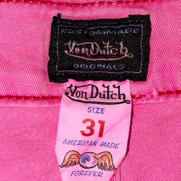 Vintage Hot Pink and Blue Von Dutch Low-Rise Flare Jeans